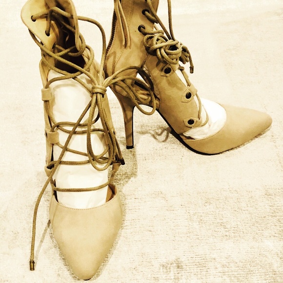 SOLD Marissa Webb Daphnie Tan Suede Lace Up Heels - Picture 3 of 8